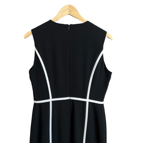Calvin Klein Black Sheath White Piped Colorblock Sleeveless Dress Size 8 - Picture 9 of 10
